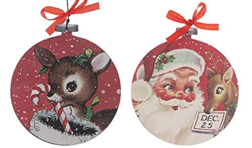 Nostalgia Christmas Ornament Set, Vintage Holiday Retro Decor, Nostalgic Hanging Tree Decorations By Christmas Market Ornaments (2 Pieces) - Reindeer Candy Cane & Santa #TOP12