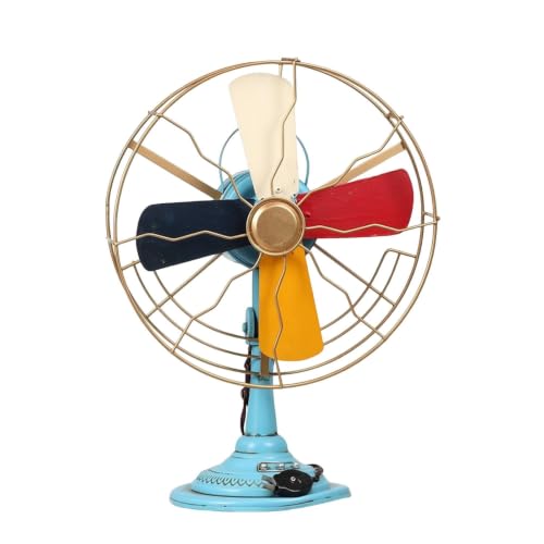 Image of YWMJZEU Retro Table Fan Model Industrial Metal Fan Model Unique for Taverns, Blue Base Multi-color, Large Fan