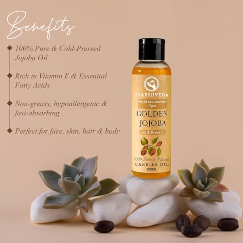 Image of Jojoba Oil | 100% Pure & Cold Pressed Carrier Oil for Face, Hair & Body | Lightweight Non-Sticky Moisturiser for Oily & Dry Skin | Helps Control Acne, Frizz & Dryness | 120 ml