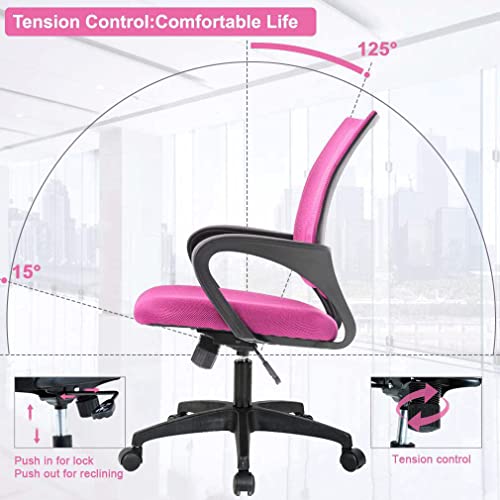 Ergonomic Desk Chair Swivel Computer Mesh Chair Mid Back Executive Task Chair W/Lumbar Support Breathable Mesh, Adjustable Height Swivel Task Chair Modern Executive Chair For Home And Work,Pink #TOP3