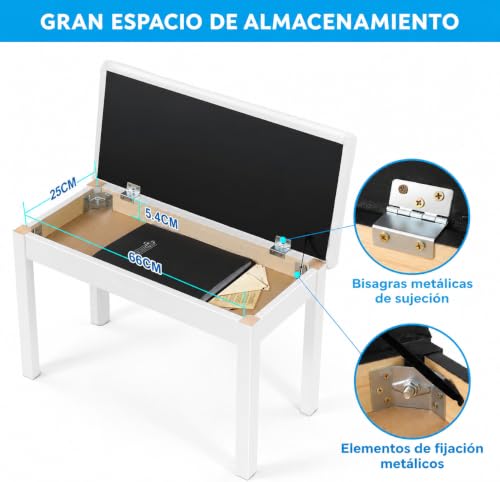 Miniatura 9 de Mustar Piano Digital De 88 Teclas Y Taburete De Piano, 3 Pedales, Blanco