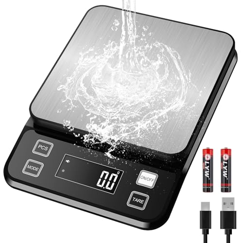 Diyife - [IPX67 & Rechargeable] Balance de Cuisine Entièrement Étanche, Diyife 10kg 0.1g Balance Alimentaire Précision, 10 Unités Et Fonctions de Tare, PCS, Écran LCD Rétroéclairé, AUTO-OFF, Batteries & Usb-C