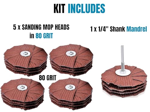 5pk 4in Sanding Mop for Drill, 80 Grit Flap Wheel Sander, 1/4in Shank by LINE10 Tools - Used condition - Image 2