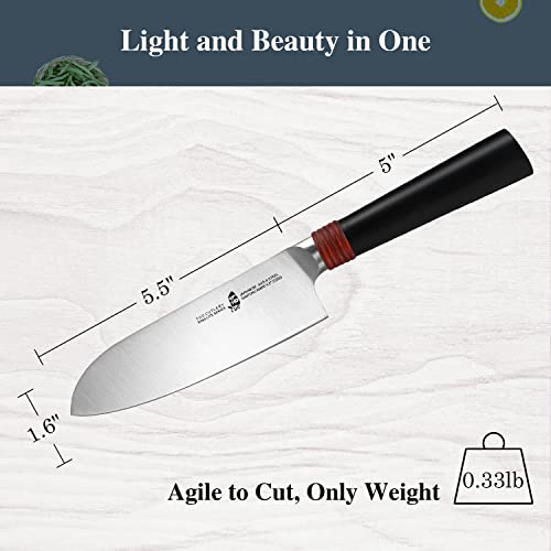 Tuo Santoku Knife 5.5 Inch Small Kitchen Knife Pro Asian Chef Knife Cooking Knife For Vegetable Fruit And Meat, Aus-8 Stainless Steel With Comfortable Handle, Gift Box Ring Lite Series #TOP5