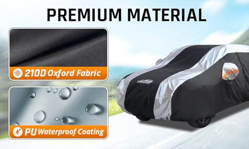 Image of Compact SUV Covers for Waterproof Protection with Silver Stripe Design,SUV Car Covers for Automobiles Universal Fit Audi Q3 Q4, BMW X1, Subaru Crosstrek, Jeep Compass, Kia Sportage, Ford Escape