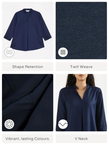 Image of SAADAA Top for Women, Viscose Pleated Tops, V-Neck with a Collar, 3 /4 Sleeve Length, Office & Casual Wear
