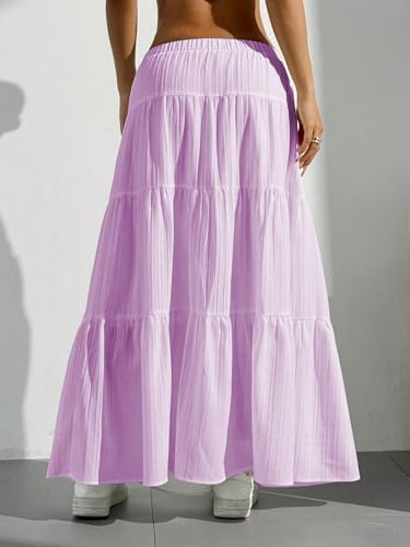 Image of Verdusa Women's Long Maxi Skirt Boho Flowy Flared Ruffle Skirts 2026 Beach Vacation Summer Going Out Outfits
