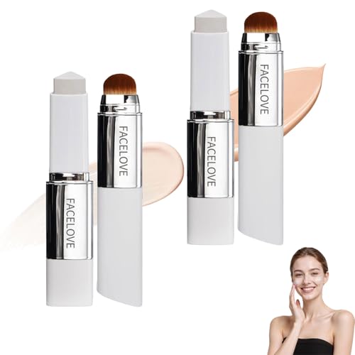 FACELOVE Foundation Stick mit Pinsel Intelligente Farbwechsel Foundation für Reife Haut 2-in-1 Makeup Stick mit LSF 15 Deckendes Make Up für ein natürliches Strahlen (Elfenbeinweiß+Natürlich)