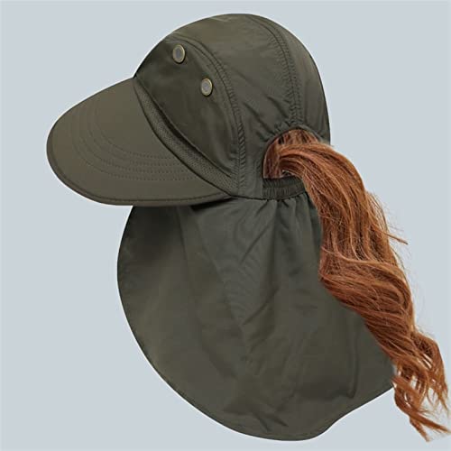 Chapeau de pêche queue de cheval kaki bob protection UV pour camping