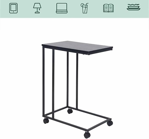 C-Shaped Sofa Side Table, Couch Side Tables That Slide Under, C Table End Table with Wheels, Strong Load-Bearing Capacity and User Friendly Design for Living Room and Bedroom Use,Black