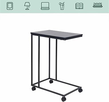 C-Shaped Sofa Side Table, Couch Side Tables That Slide Under, C Table End Table with Wheels, Strong Load-Bearing Capacity and User Friendly Design for Living Room and Bedroom Use,Black