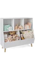 Badger Basket 4 Bin Storage Cubby With Bookshelf White: Mdf Frame, Toy