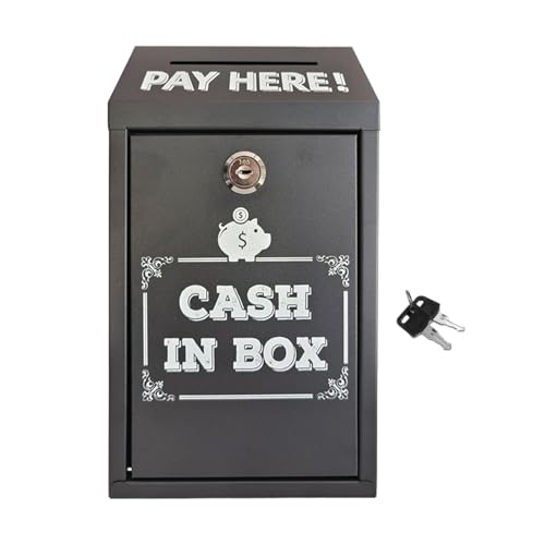 Milageto Money Collection Box Storage Lockable Secure Case Metal Donation Box for Outdoor Stand Fundraising, Black