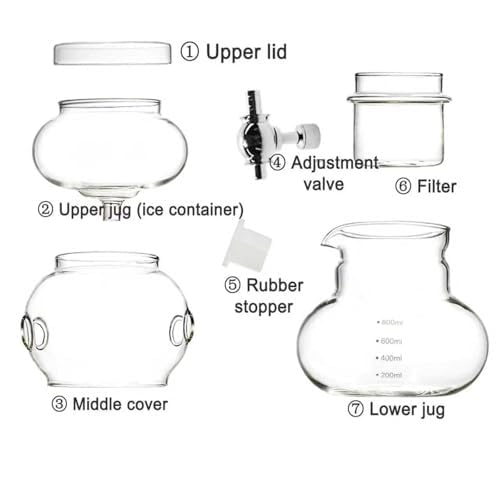 Cafetera Cold Brew, olla de vidrio de borosilicato de 800 ml, gotero de acero inoxidable, filtro reutilizable para elaboración de cerveza en casa y oficina