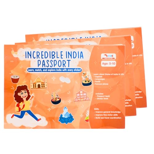 Image of CocoMoco Kids India Passport for Kids, Learn About States of India & UTS, Geography Educational Toy Activity Kit with Stickers, Ages 4-5, 6-7, 8-10, 11 Year Old (Pack of 3)