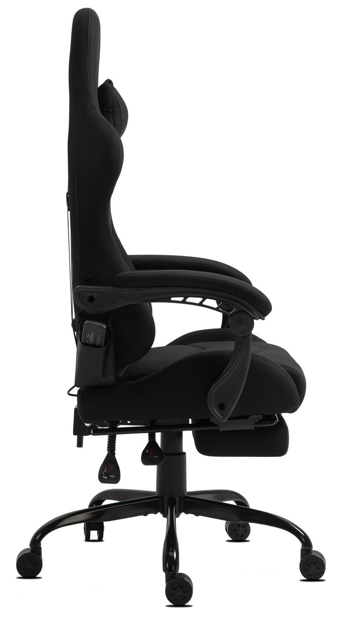 Delman Gaming Chaise Racing Chaise de Bureau Chaise d'ordinateur Fonction Massage avec 6 Points de Vibration Fauteuil de Direction Tissu Repose-Pieds Ergonomique 1036 (Black)