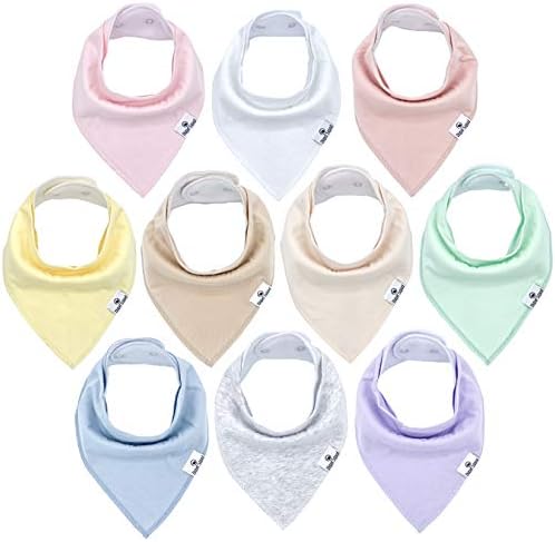 Diaper Squad 100% Organic Cotton Pastel 10-Pack Baby Drool Bandana Bibs Solid Colors for Boys and Girls
