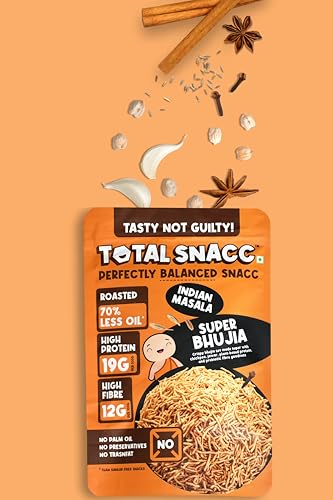 Image of TOTAL SNACC Roasted Bhujia Combo(125g x 3 Packs) | High Protein 19g , High Fibre 12g | 70% Less Oil | No Palm Oil | Indian Masala, Peri Peri & Pudina Lime | Healthy Snacks Combo | Millet Bhujiya | Baked Bhujia Sev | Baked Namkeen | Diabetic Friendly | Low Calorie