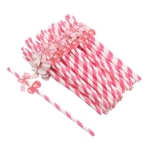 50 pitillos de papel con diseño cereza para fiestas miniatura 1