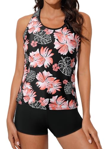 Image of Aleumdr Womens Athletic 3 Piece Tankini Swimsuits with Shorts Swim Tank Tops with Sports Bra and Boyshorts Bathing Suits