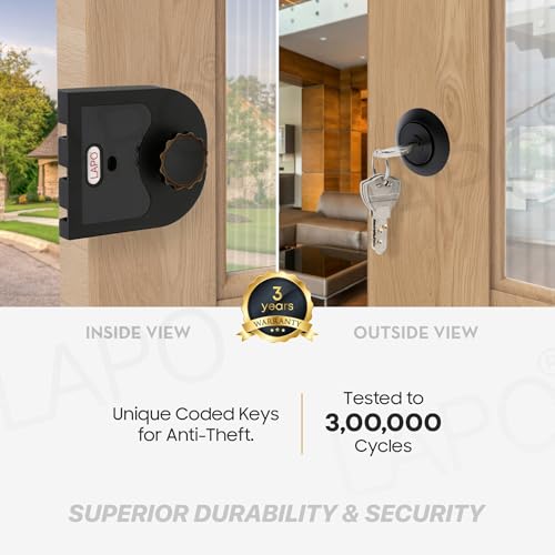 Image of LAPO Ultra Secure XL Rim Lock | Black Finish Strong Deadbolt Security Lock | Suitable for Wooden, Sliding & Double Doors | Left /Right-Hand Inside Opening | 4 Brass Keys | 3-Year Warranty