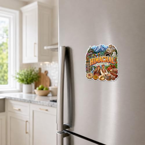 Image of Zesta Wooden Fridge Magnets Set | Refrigerator Decor Magnets for Kitchen | India Souvenir Fridge Magnet Collection | Wooden Magnet for Fridge Door Decoration (Himachal)