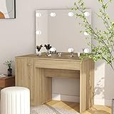Gecheer Tocador con Luces LED Mesa Tocador Tocador con Espejo Mesa de Maquillaje Moderno de Dormitorio MDF Roble 110x55x145 cm