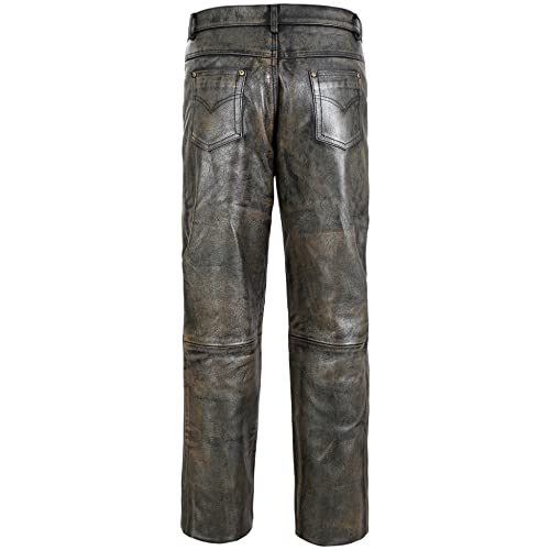 Zawiar Men's Brown Distressed Motorcycle Leather Jeans Style Pants For Men (32) #TOP1
