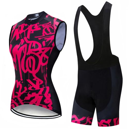 Completo Ciclismo Donna Estivo Abbigliamento Bici MTB Maglia Ciclista Senza Maniche,Maglietta Bicicletta Gilet e Salopette Pantaloncini con 9D Gel Imbottiti,Tuta da Ciclo Asciugatura Rapida|13,4XL