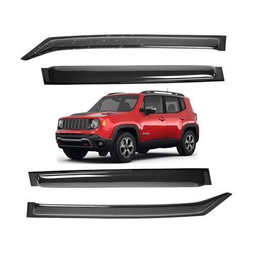 Window Visors for Jeep Renegade 4 Door SUV 2015 2016 2017 2018 2019 2020 2021 2022 2023 Wind Deflector Sun Rain Guard Vent Weather Shields, Tape-on, Smoke, 4pcs