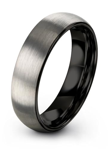 Charming Jewelers Tungsten Wedding Band Ring 6mm for Men Women Comfort Fit Black Domed Brushed Size 8