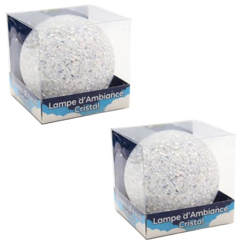SHOP-STORY Lot de 2 Boules Lumineuses LED 8 cm Effet Cristal avec Changement de Couleurs Automatique – Veilleuses Décoratives pour Chambre