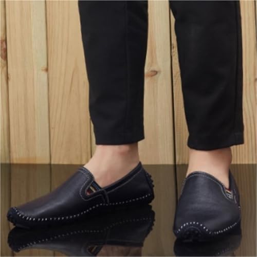 Mens Loafers Shoe Stitching Details Genuine Leather Elastic Side Flat Heel Flexible Lightweight Casual Slip-ons3