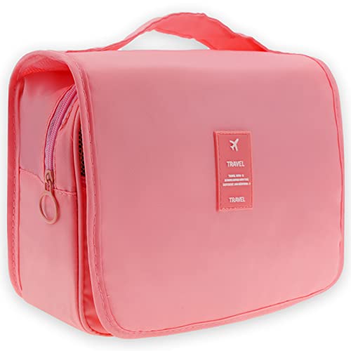 Yatinkim Hanging Toiletry Bag Large Capacity Cosmetic Waterproof Makeup Storage Organiser for Women Travel Kit Bathroom Shower Shampoo Washable Pink
