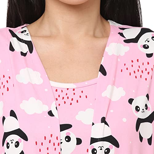 Image of Sweet Dreams Women Printed Lapel Collar 3 /4th Sleeve Poly Brush Robe, Slip & Pyjama Set