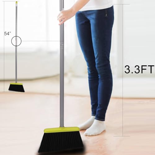Miniatura 2 de Treelen Escoba Y Recogedor, Set De Broom Y Dustpan Con Mango Largo, Para Oficina Y Hogar, Con Bloqueo De Recogedor Y Cerdas De Goma, Verde Gris