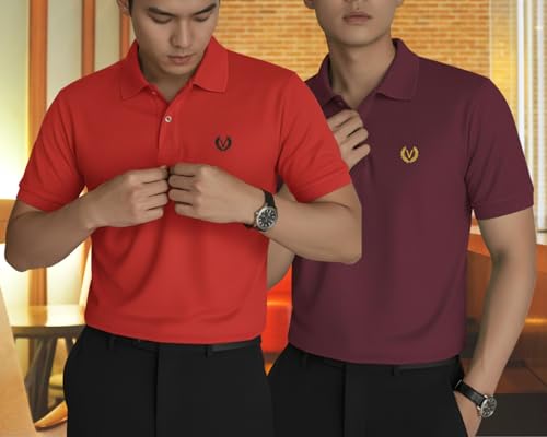 Image of MACK JONNEY Men's Solid Polo T-Shirt | Premium Cotton Blend | Regular Fit | Short Sleeve | Collared Casual Wear|Pack of 2 -MJ-157
