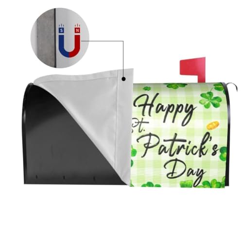 Image of ADIKJXQH St. Patrick's Day Mailbox Cover, Lucky Clovers, Magnetic, 21 x 18 Inch, Green, Post Mount, Polyester, Modern, XXT-1212-3