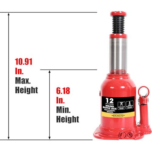 Image of Big RED ATH91207AR-1 Torin Welded Hydraulic Stubby Low Profile Bottle Jack, 12 Ton (24,000 LBs) Capacity, Red
