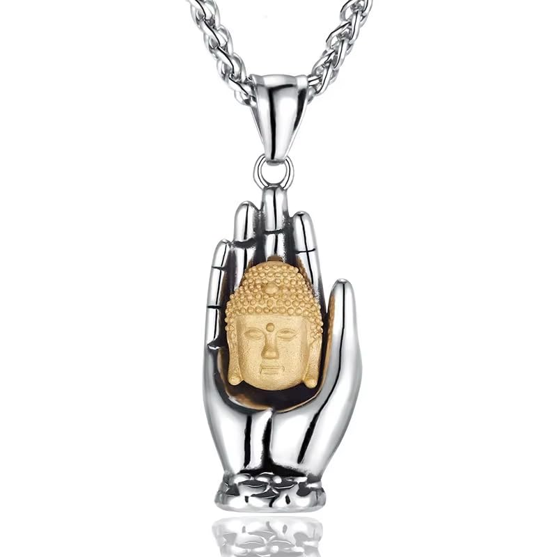 Vientiq Sterling Silver Lord Buddha Pendant Chain Necklace for Men