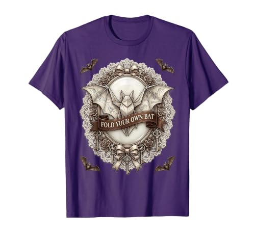 Halloween Bat Origami Fold Pattern Design T-Shirt, Men, Purple, Small