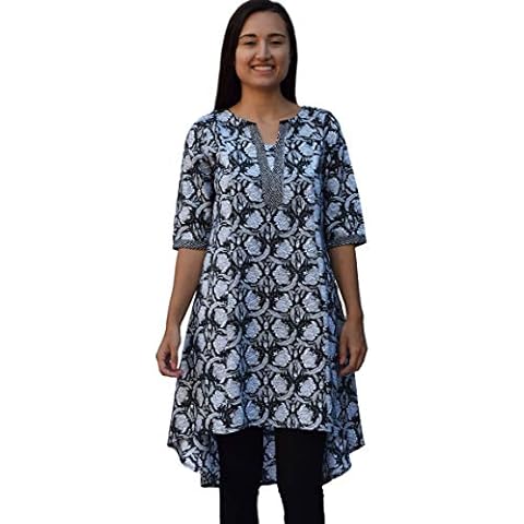 Ayurvastram ARA Pure Cotton Block Printed Embroidered Tunic, Top, Blouse: Black, Size 2X Cover