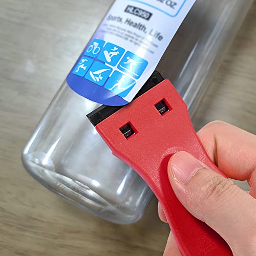 Image of EHDIS 1.5 inch Plastic Razor Scraper Tool with 10pcs Double Edged Blades for Adhesive Remover,Removing Labels Stickers Decals Taping on Glass Windows (Red)