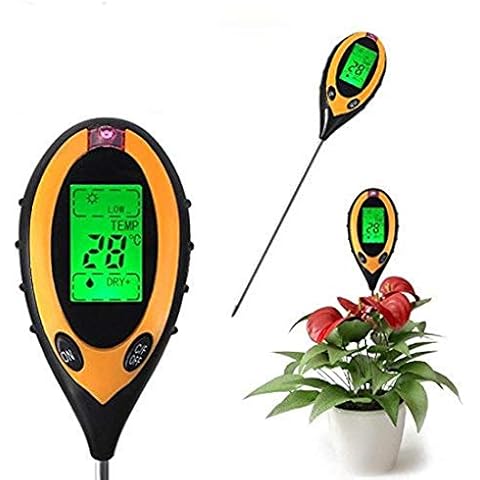 Soil Meter, 4-in-1 Soil Tester Moisture Meter PH Levels Temperature Sunlight Lux Intensity Survey Instrument with Large Backlit LCD Display for Indoor Outdoor Garden Farm Lawn Plants Grain Flower Care Cover