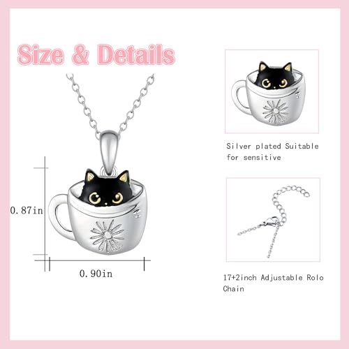 Lovely Black Cat Necklace, Silver, For Girls Aged 3 and Above3
