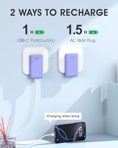 TG90° Portable Phone Charger Ultra Mini Power Bank with Built-in Foldable AC Wall Plug and Cables,5000mAh External Battery Pack Compatible with iPhone 17 16 15 14 Android Smart Devices2