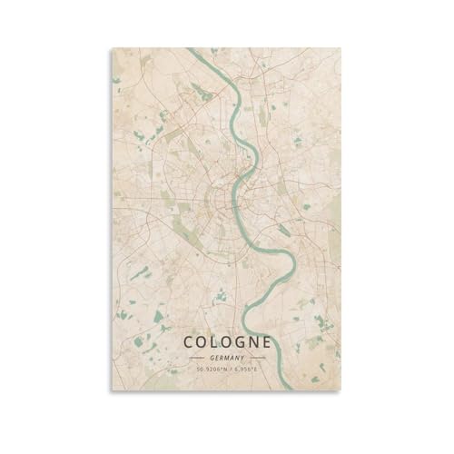 LZTEN Póster de mapa de Alemania de Colonia, impresión vintage,...