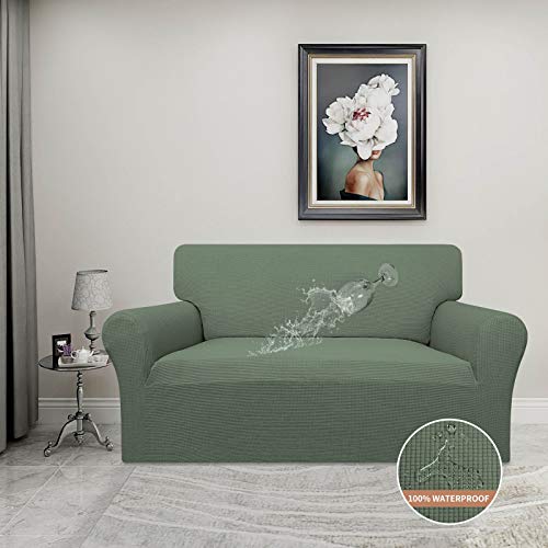 Image of Easy-Going 100% Waterproof Oversized Loveseat Cover, Couch Cover for Sofa | Dual Waterproof Sofa Cover, Stretch Jacquard Sofa Slipcover, Leakproof Furniture Protector for Kids Pets Dog, Grayish Green