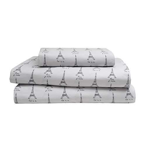 Howplum 4-Piece Paris Eiffel Tower Travel Lover Full Microfiber Bed Sheet Set Bedding, Grey White #TOP28