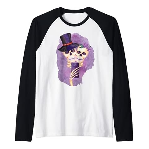 Vintage 1920s Fancy Dress Skeleton Couple Halloween Selfie Raglan Baseball Tee Cover